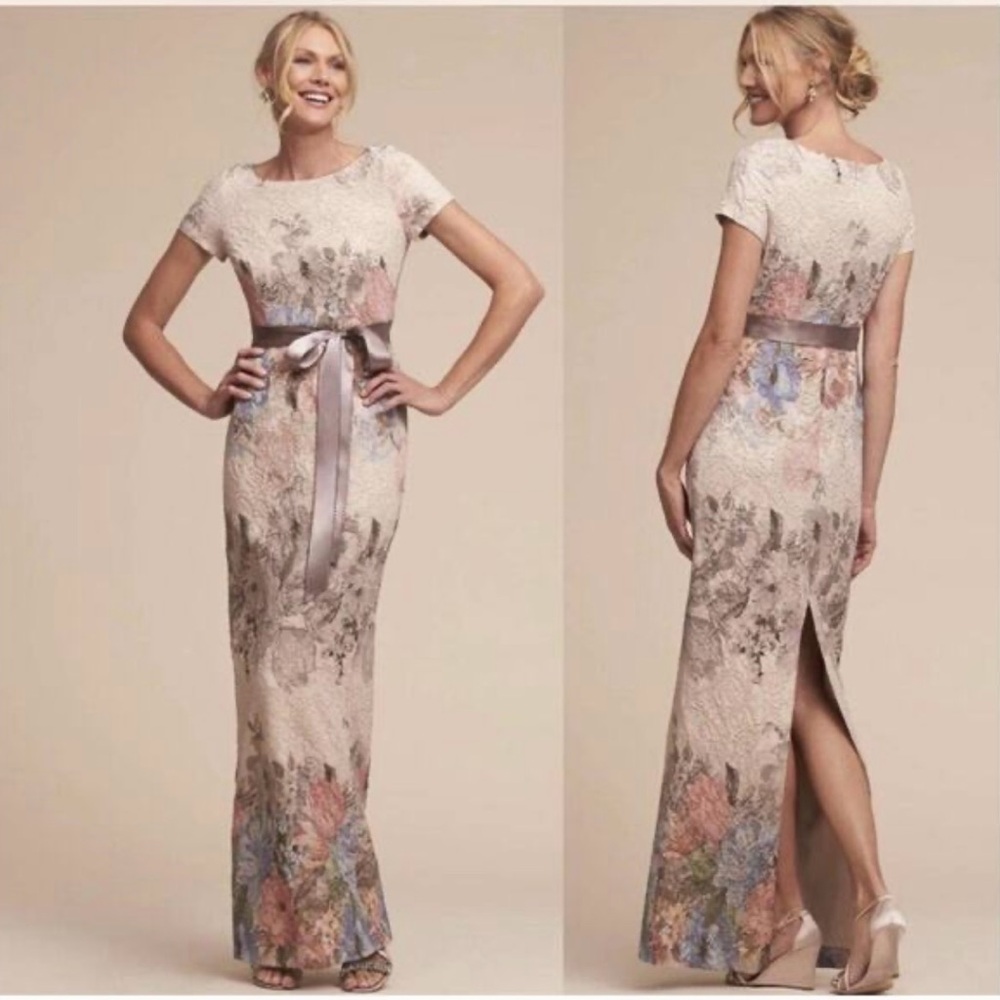 Adrianna Papell Pastel Floral Maxi Column Dress with Satin Ribbon